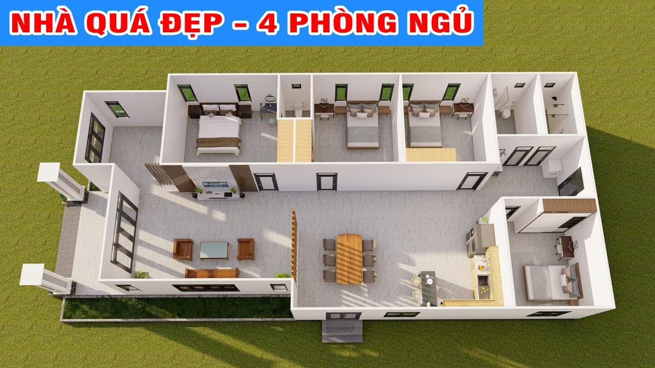 Chia sẻ bản vẽ nhà cấp 4 nông thôn 4 phòng ngủ quá đẹp quá thoáng và tiện nghi | Kiến Trúc Nhà Việt